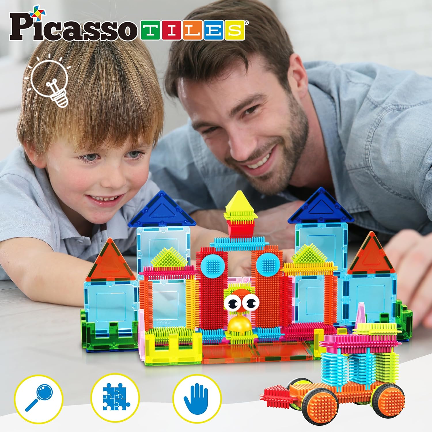 imagePicassoTiles Large Stabilizer Building Block Base Jumbo XL Plate Foundation Kit Magnetic Building Blocks Magnet Tiles Stacking STEM Toy Set75 pcs 2in1