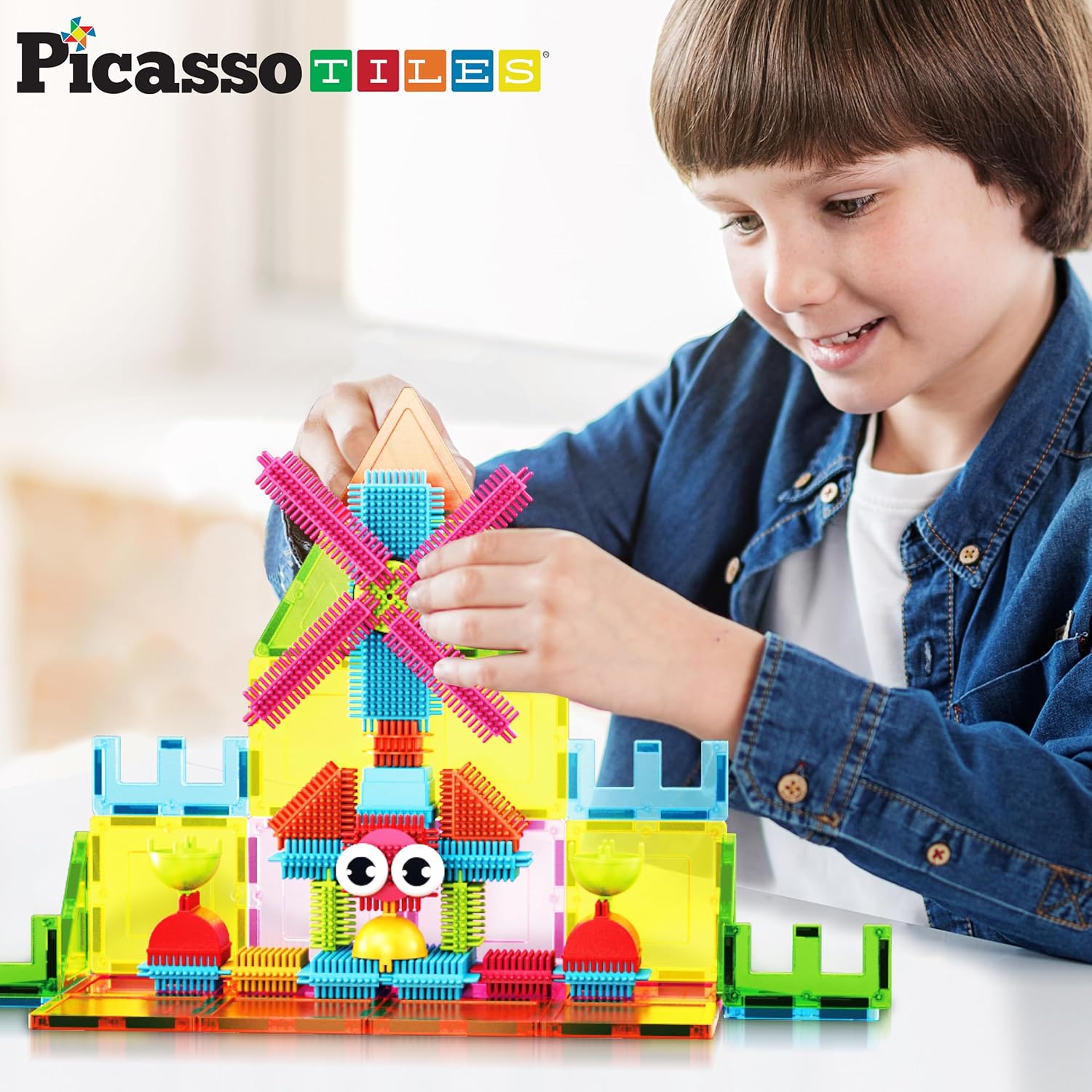 imagePicassoTiles Large Stabilizer Building Block Base Jumbo XL Plate Foundation Kit Magnetic Building Blocks Magnet Tiles Stacking STEM Toy Set75 pcs 2in1