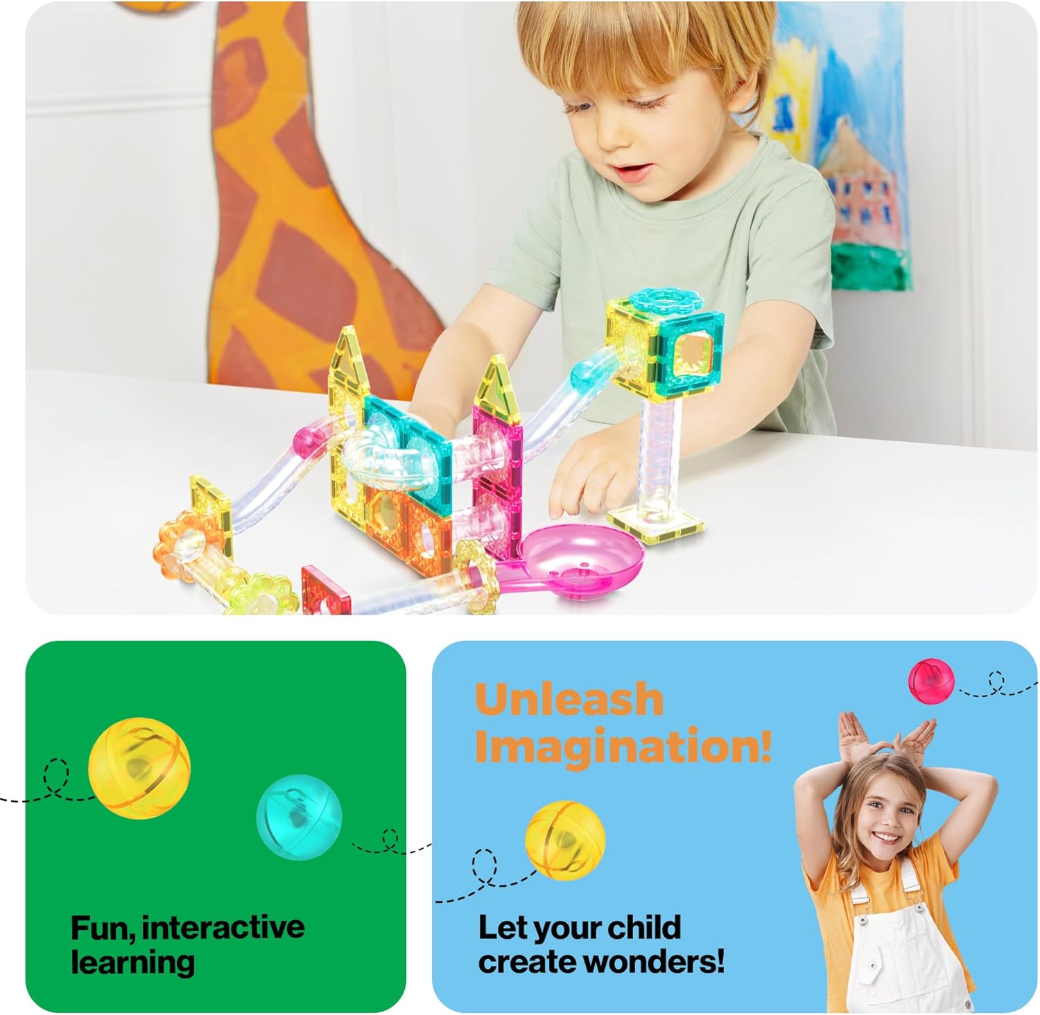 imagePicassoTiles Magnet Tile Building Block 80pc Marble Run Race Track Travel Size Pretend Play Toy With Launcher Lifter STEM Education Learning Magnetic Tiles Construction Kit School Boys Girls 3 PTMG8045pc