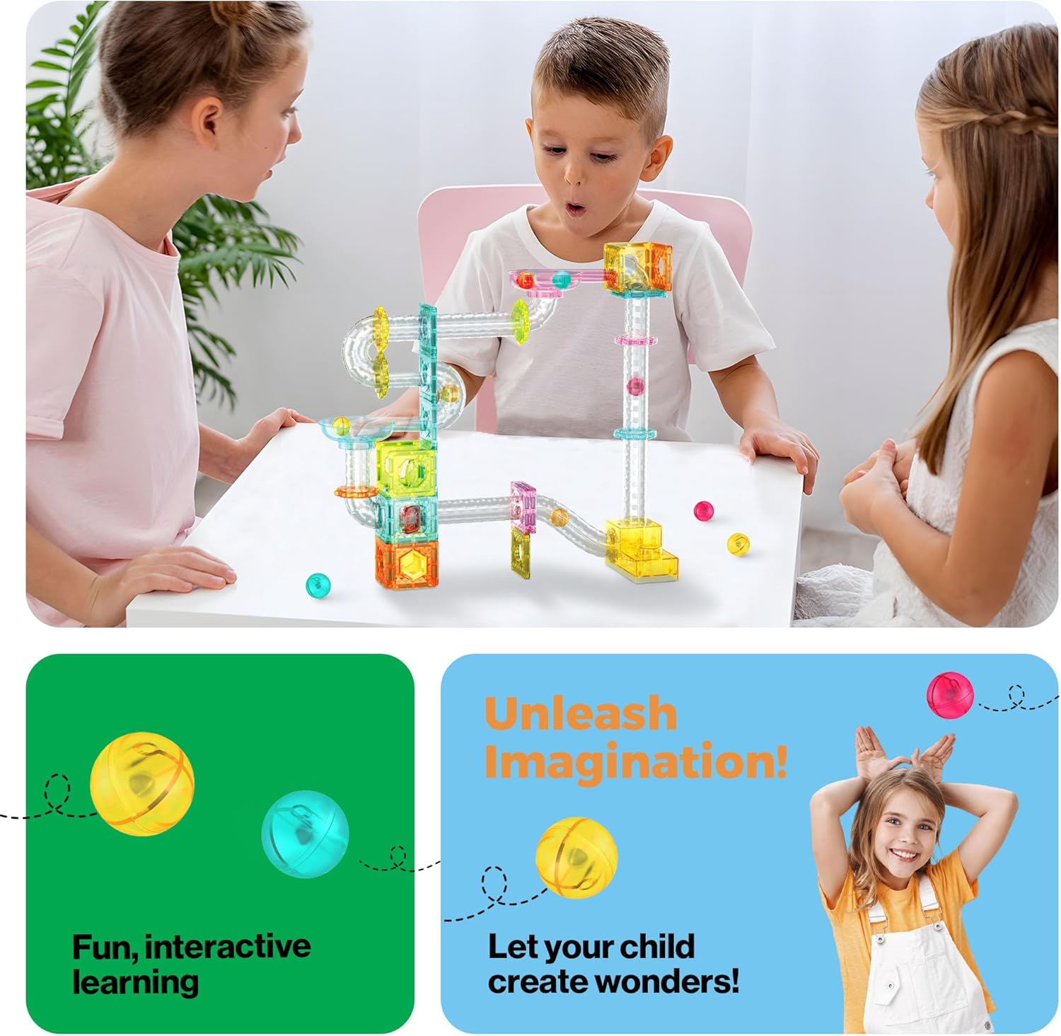 imagePicassoTiles Magnet Tile Building Block 80pc Marble Run Race Track Travel Size Pretend Play Toy With Launcher Lifter STEM Education Learning Magnetic Tiles Construction Kit School Boys Girls 3 PTMG8080pc