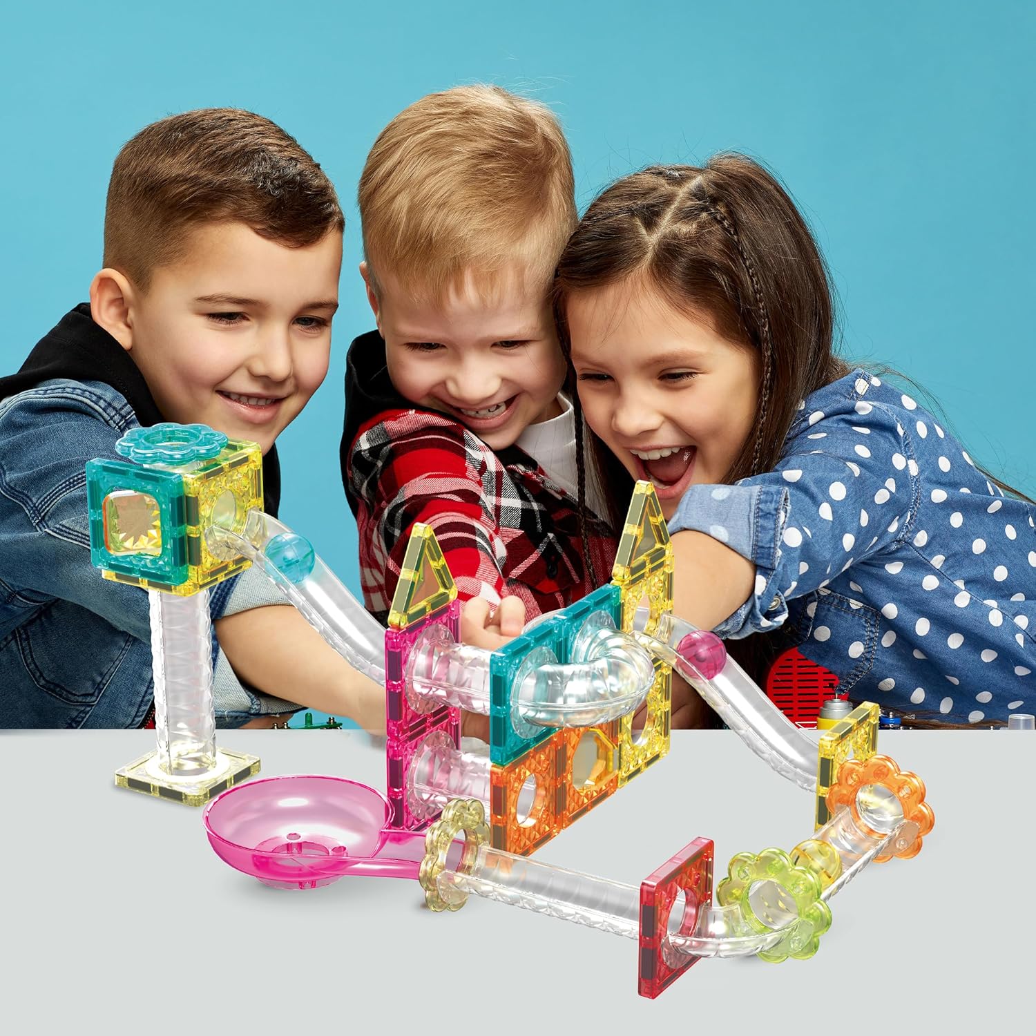 imagePicassoTiles Magnet Tile Building Block 80pc Marble Run Race Track Travel Size Pretend Play Toy With Launcher Lifter STEM Education Learning Magnetic Tiles Construction Kit School Boys Girls 3 PTMG8045pc