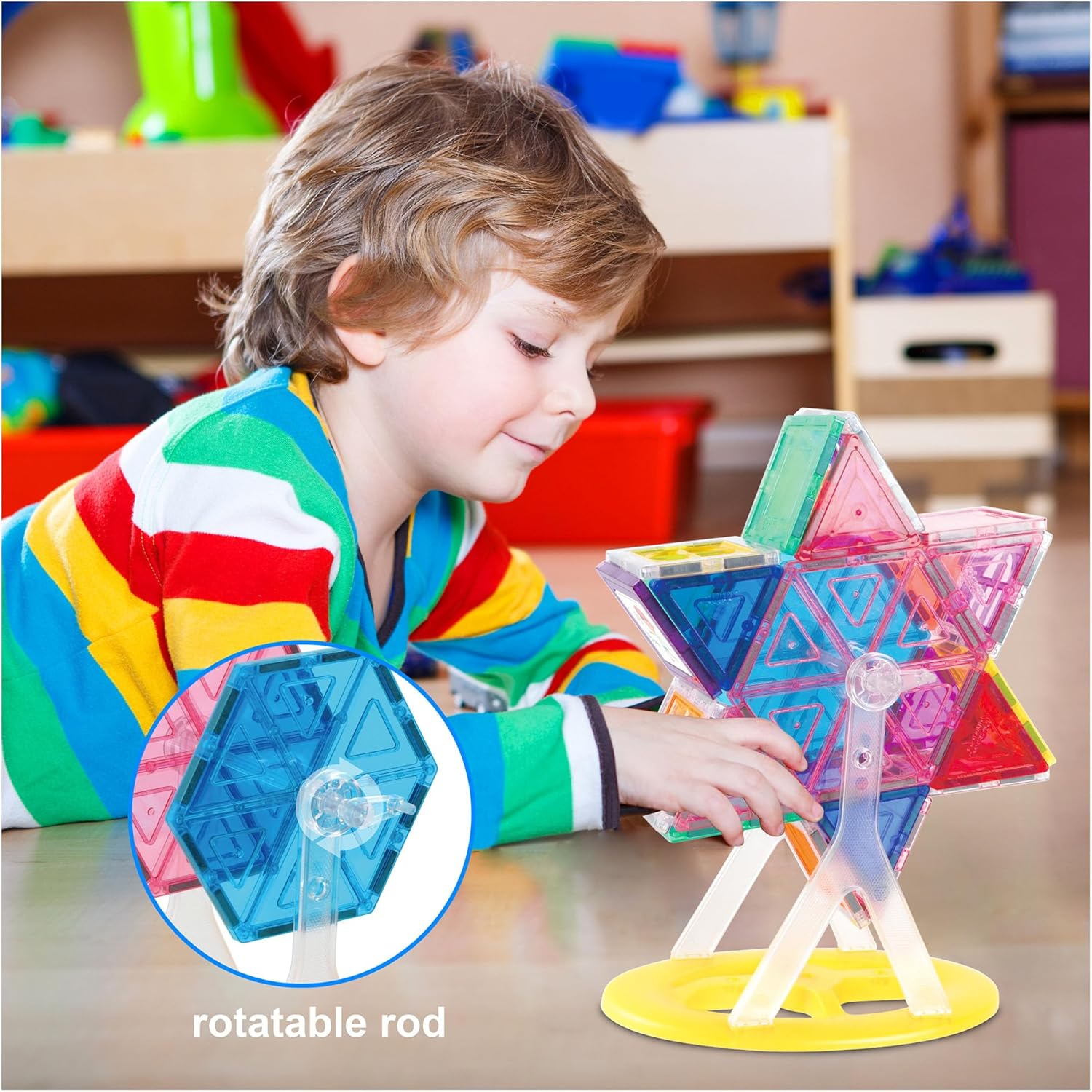 imagePicassoTiles Magnet Tile Building Blocks Ferris Wheel Amusement Rotating Playset Multi Structural Magnetic Tiles Toddlers Kids Educational STEM Learning Kit 3D Construction Block Toy Set Ages 3 PT01