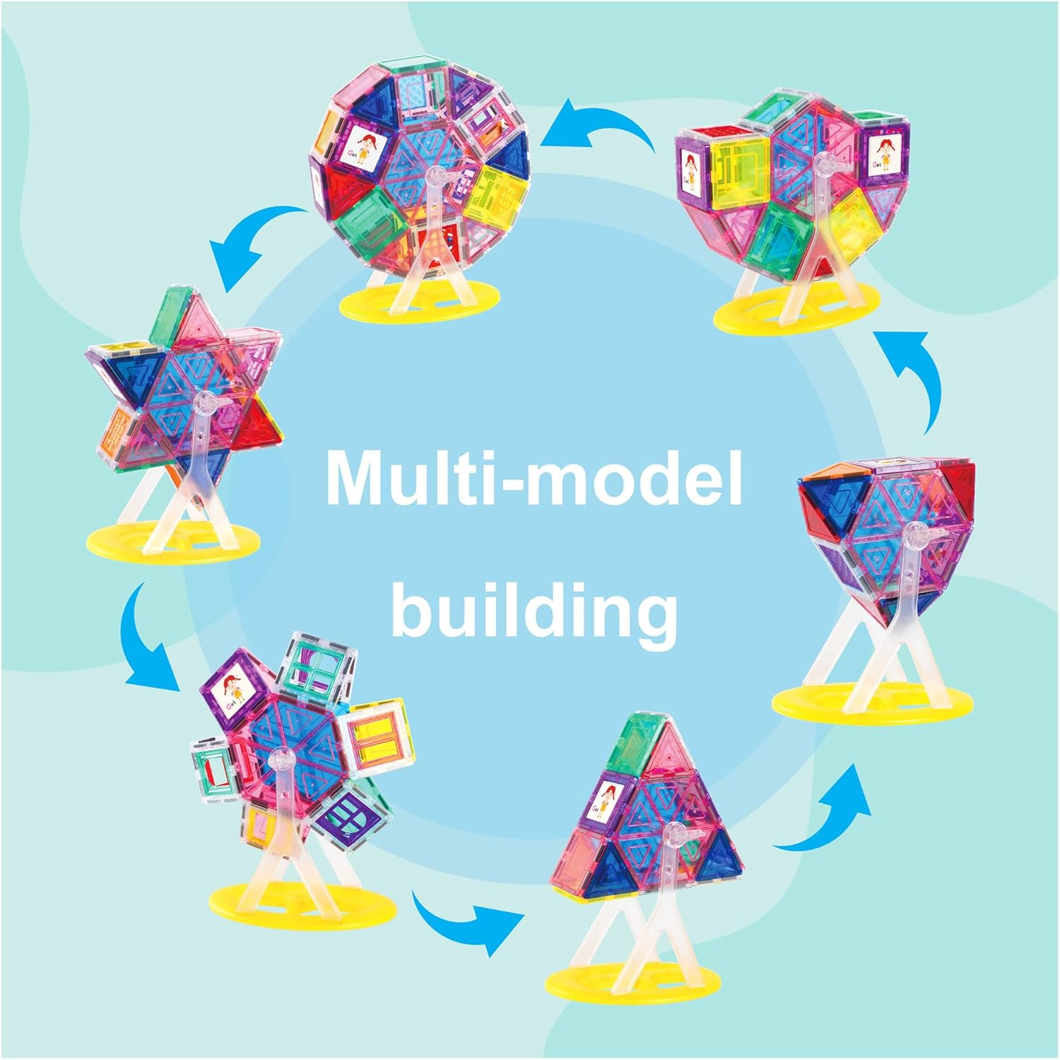 imagePicassoTiles Magnet Tile Building Blocks Ferris Wheel Amusement Rotating Playset Multi Structural Magnetic Tiles Toddlers Kids Educational STEM Learning Kit 3D Construction Block Toy Set Ages 3 PT01