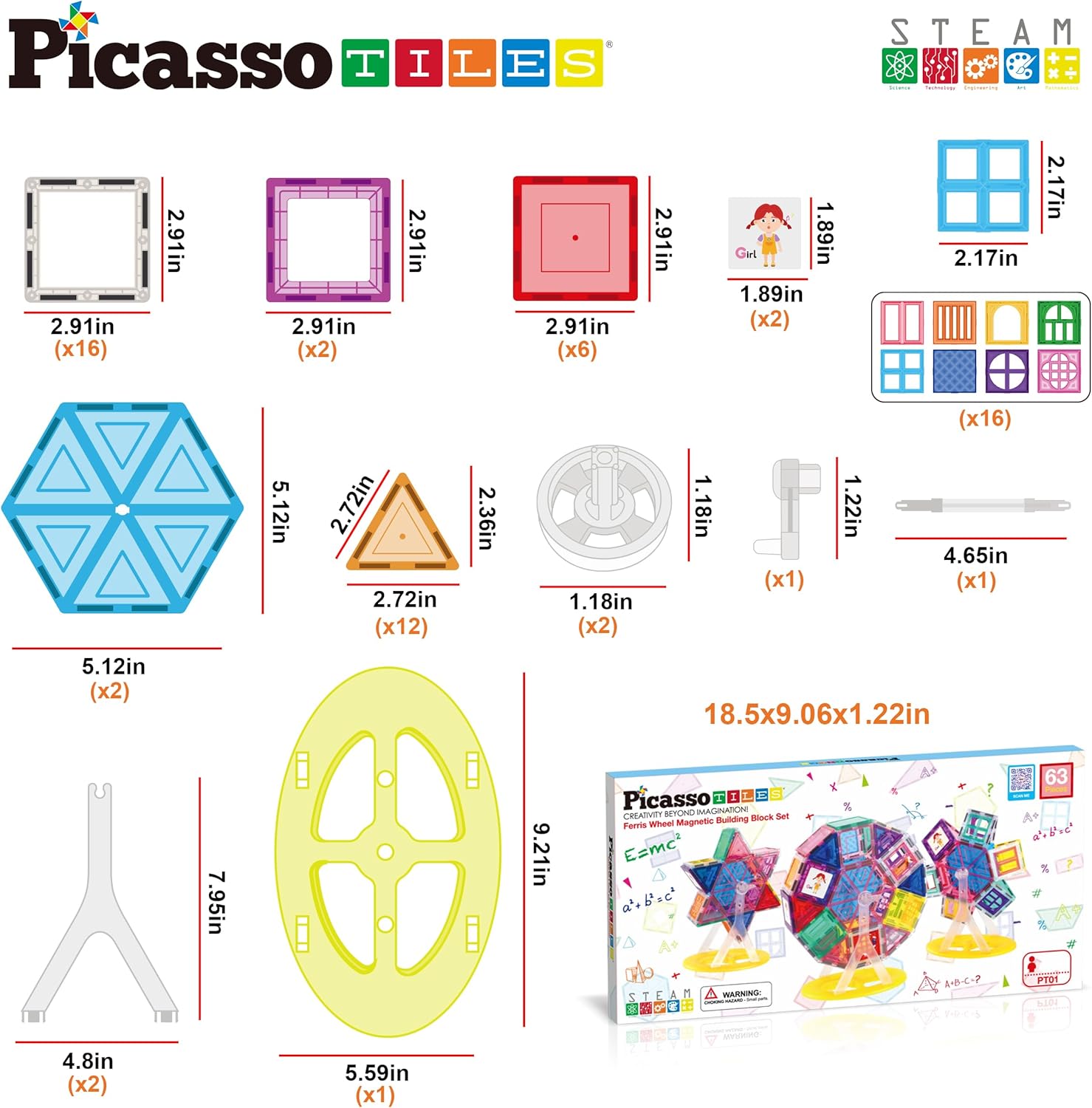 imagePicassoTiles Magnet Tile Building Blocks Ferris Wheel Amusement Rotating Playset Multi Structural Magnetic Tiles Toddlers Kids Educational STEM Learning Kit 3D Construction Block Toy Set Ages 3 PT01