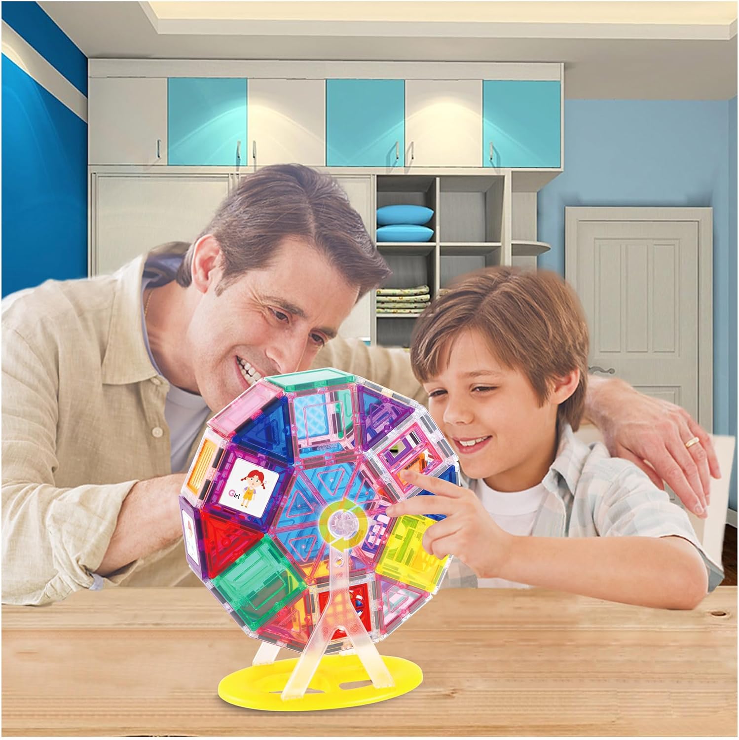 imagePicassoTiles Magnet Tile Building Blocks Ferris Wheel Amusement Rotating Playset Multi Structural Magnetic Tiles Toddlers Kids Educational STEM Learning Kit 3D Construction Block Toy Set Ages 3 PT01