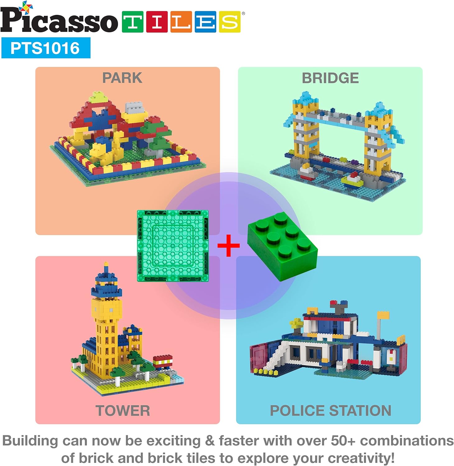 imagePicassoTiles Magnet Tile Building Brick Blocks Military Combat Force Theme Magnetic Tiles Construction Block Playset 4 Character Action Figures with Weapons Interlocking Bricks STEM Toy Ages 3 PTL181016pc