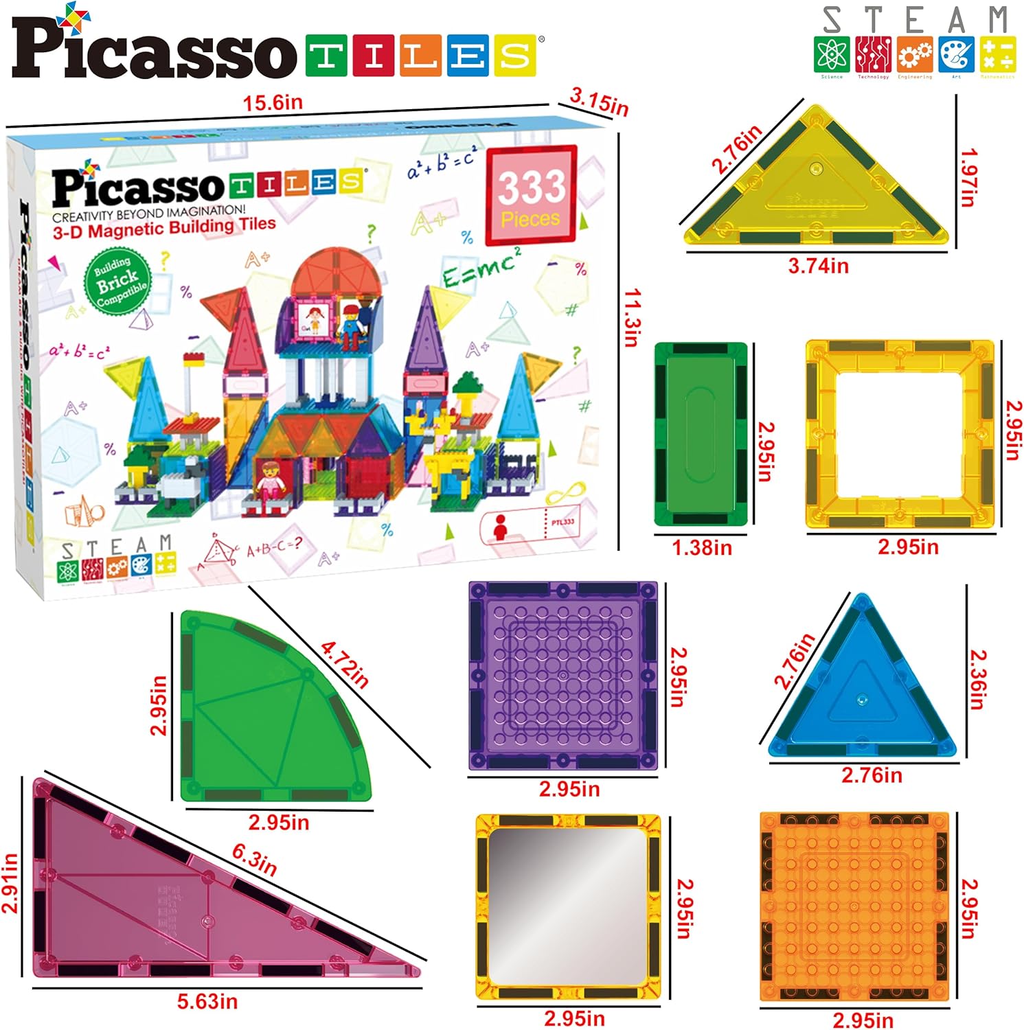 imagePicassoTiles Magnet Tile Building Brick Blocks Military Combat Force Theme Magnetic Tiles Construction Block Playset 4 Character Action Figures with Weapons Interlocking Bricks STEM Toy Ages 3 PTL18333pc