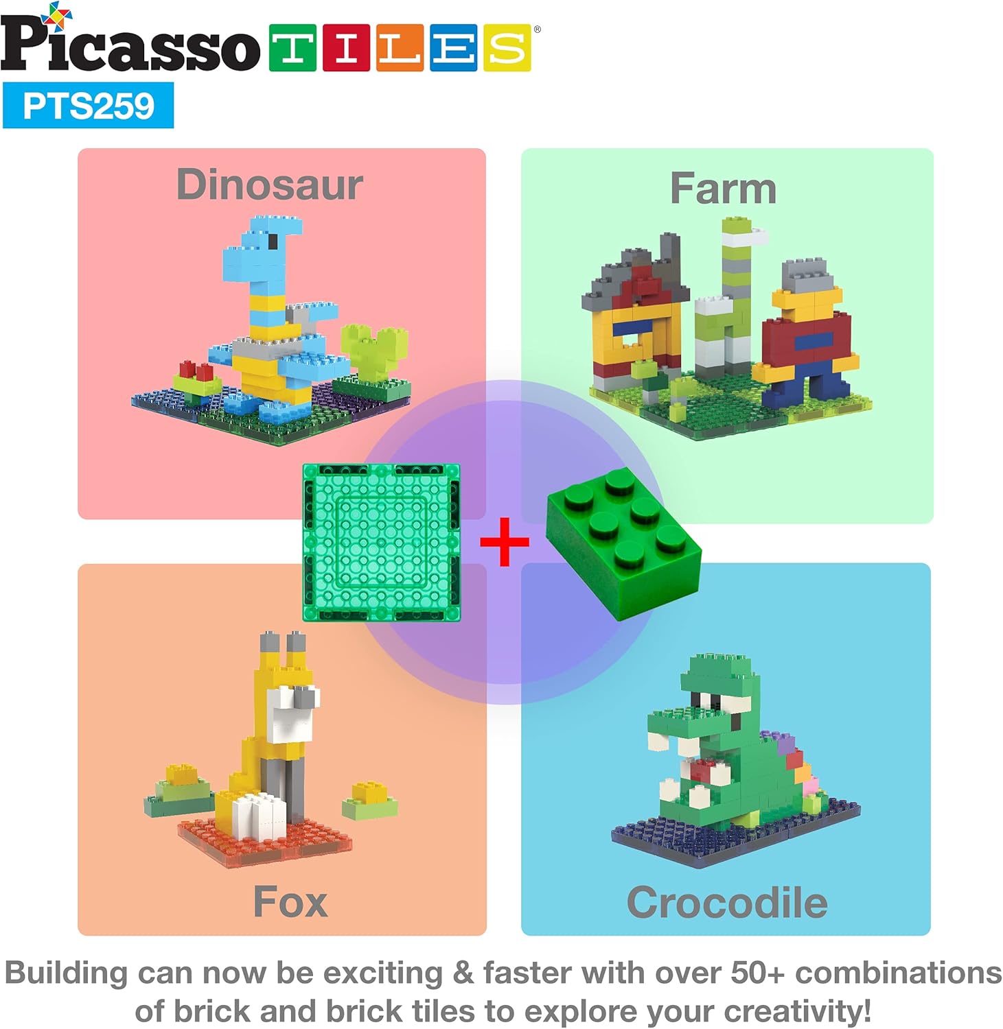 imagePicassoTiles Magnet Tile Building Brick Blocks Military Combat Force Theme Magnetic Tiles Construction Block Playset 4 Character Action Figures with Weapons Interlocking Bricks STEM Toy Ages 3 PTL18259pc