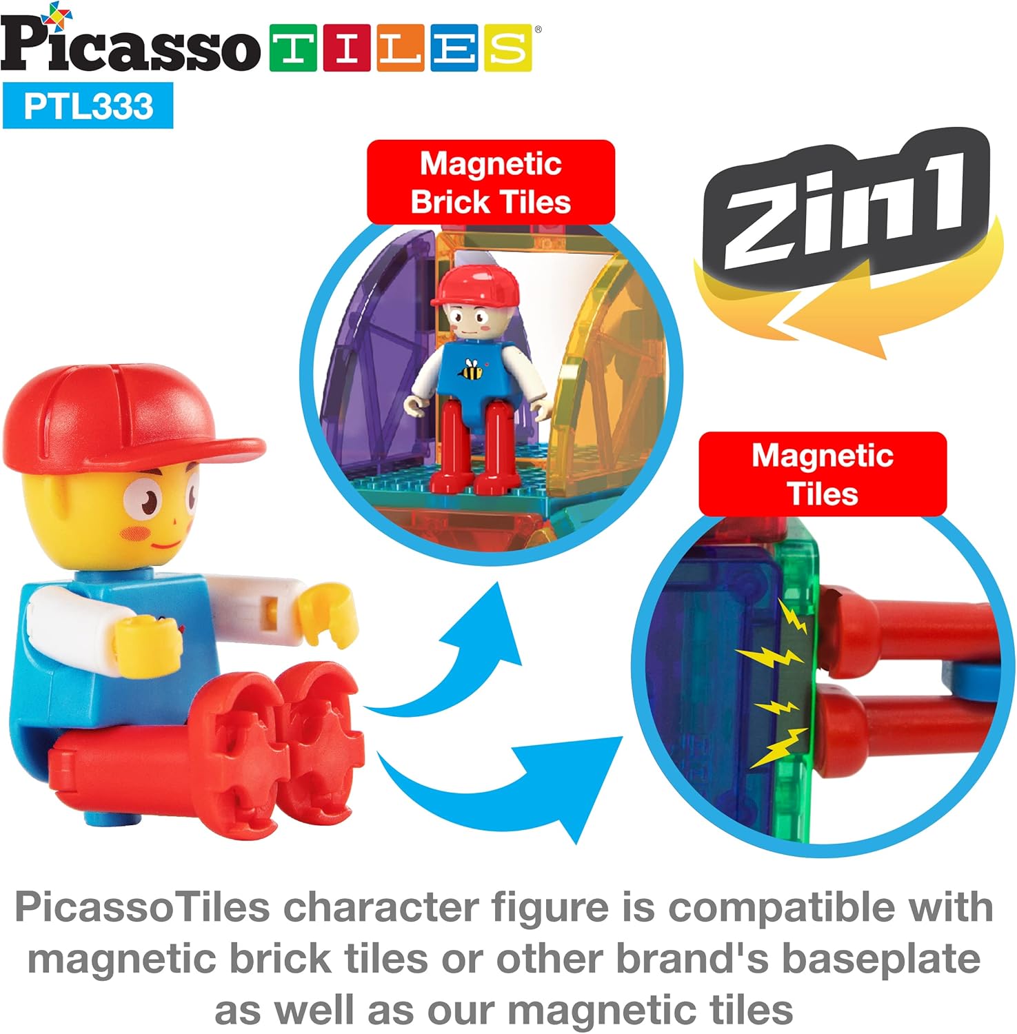 imagePicassoTiles Magnet Tile Building Brick Blocks Military Combat Force Theme Magnetic Tiles Construction Block Playset 4 Character Action Figures with Weapons Interlocking Bricks STEM Toy Ages 3 PTL18333pc