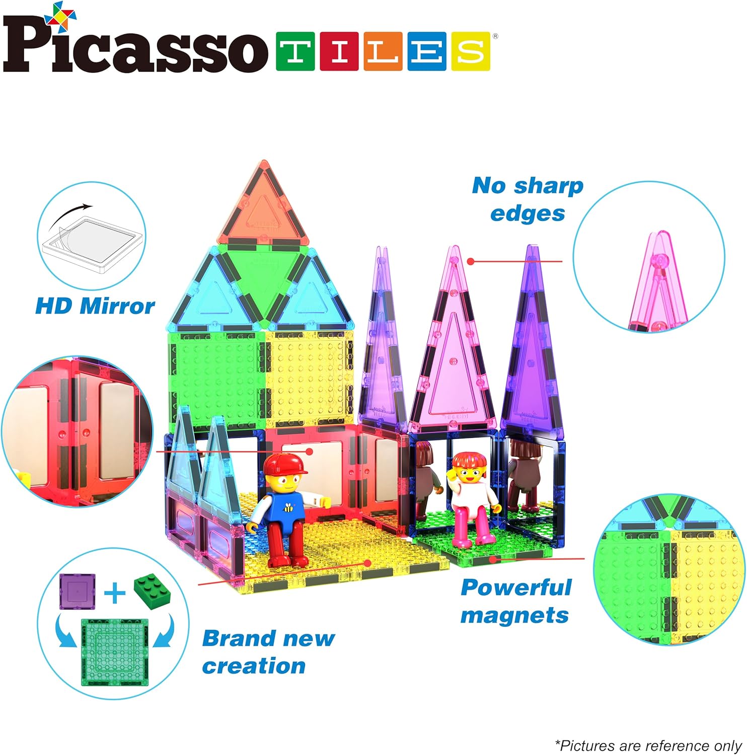 imagePicassoTiles Magnet Tile Building Brick Blocks Military Combat Force Theme Magnetic Tiles Construction Block Playset 4 Character Action Figures with Weapons Interlocking Bricks STEM Toy Ages 3 PTL1863pc