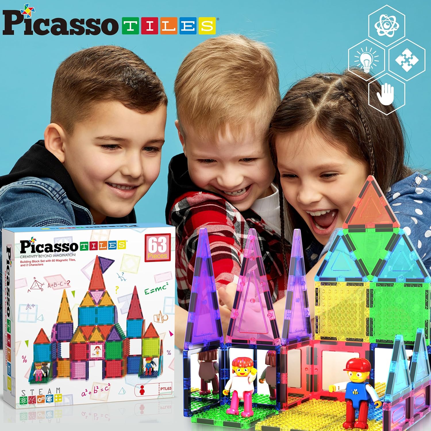 imagePicassoTiles Magnet Tile Building Brick Blocks Military Combat Force Theme Magnetic Tiles Construction Block Playset 4 Character Action Figures with Weapons Interlocking Bricks STEM Toy Ages 3 PTL1863pc