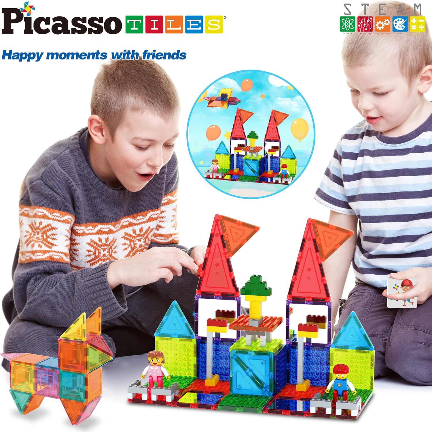 imagePicassoTiles Magnet Tile Building Brick Blocks Military Combat Force Theme Magnetic Tiles Construction Block Playset 4 Character Action Figures with Weapons Interlocking Bricks STEM Toy Ages 3 PTL18333pc