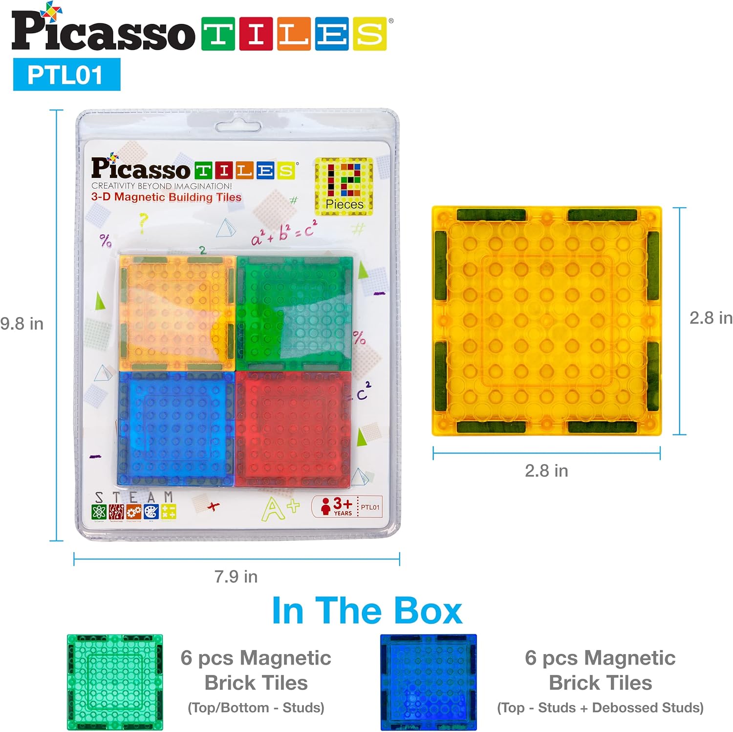 imagePicassoTiles Magnet Tile Building Brick Blocks Military Combat Force Theme Magnetic Tiles Construction Block Playset 4 Character Action Figures with Weapons Interlocking Bricks STEM Toy Ages 3 PTL1812pc addon1