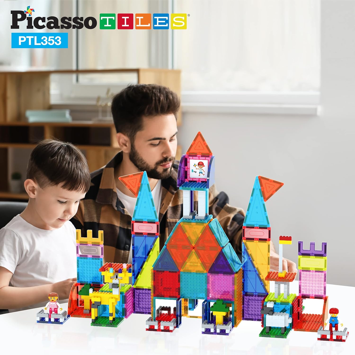 imagePicassoTiles Magnet Tile Building Brick Blocks Military Combat Force Theme Magnetic Tiles Construction Block Playset 4 Character Action Figures with Weapons Interlocking Bricks STEM Toy Ages 3 PTL18353pc