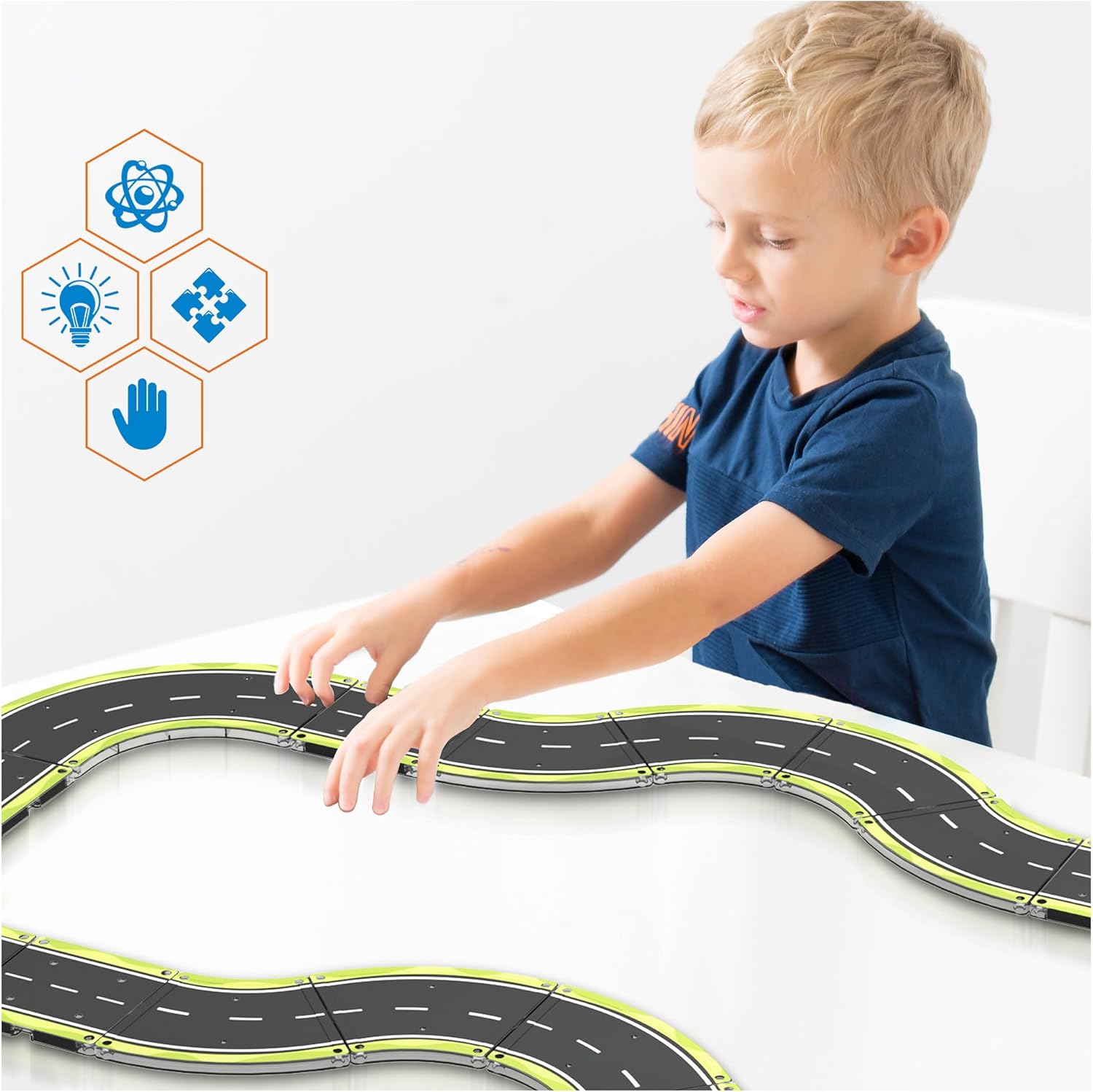 imagePicassoTiles Magnet Tile Car Track Adventure Theme Printed Street Road Runway Speedway Highway Magnetic Building Tiles Block Construction Pretend Play Playset STEM Education Learning Kit Kids 3 PTE16speedway
