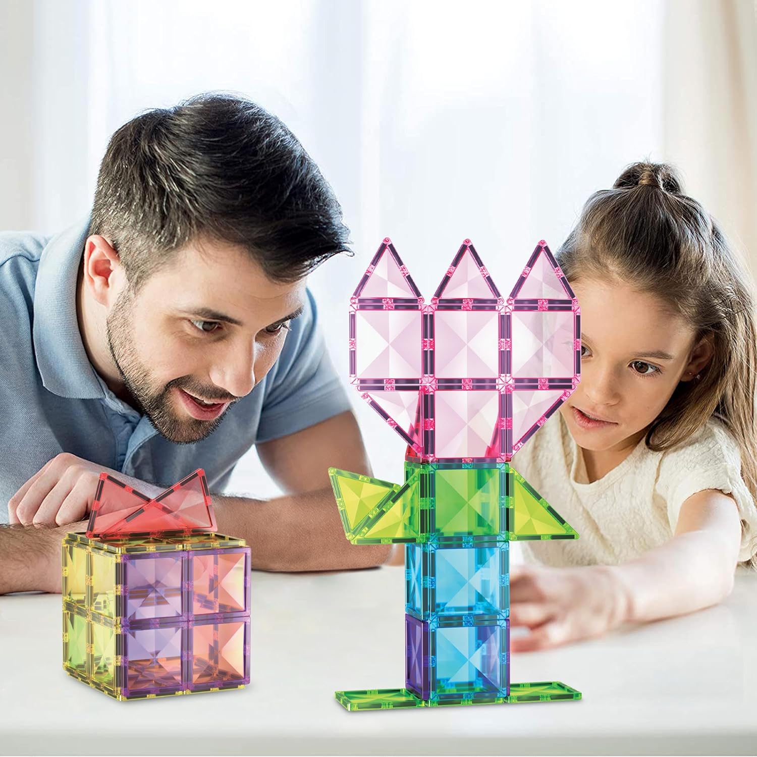 imagePicassoTiles Magnetic Building Block Set Equilateral Triangle Magnet Tiles Construction Toy STEM Learning Kit Educational Playboards Pretend Play Stacking Blocks Child Brain Development PTE0163Pc Diamond