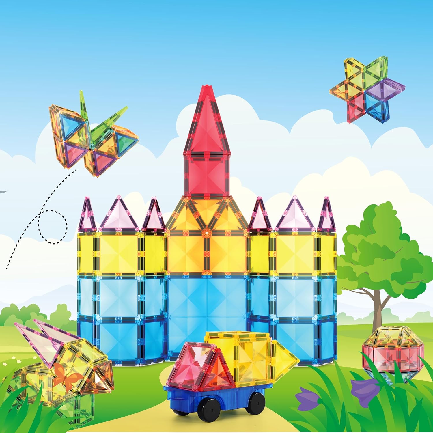 imagePicassoTiles Magnetic Building Block Set Equilateral Triangle Magnet Tiles Construction Toy STEM Learning Kit Educational Playboards Pretend Play Stacking Blocks Child Brain Development PTE0163Pc Diamond