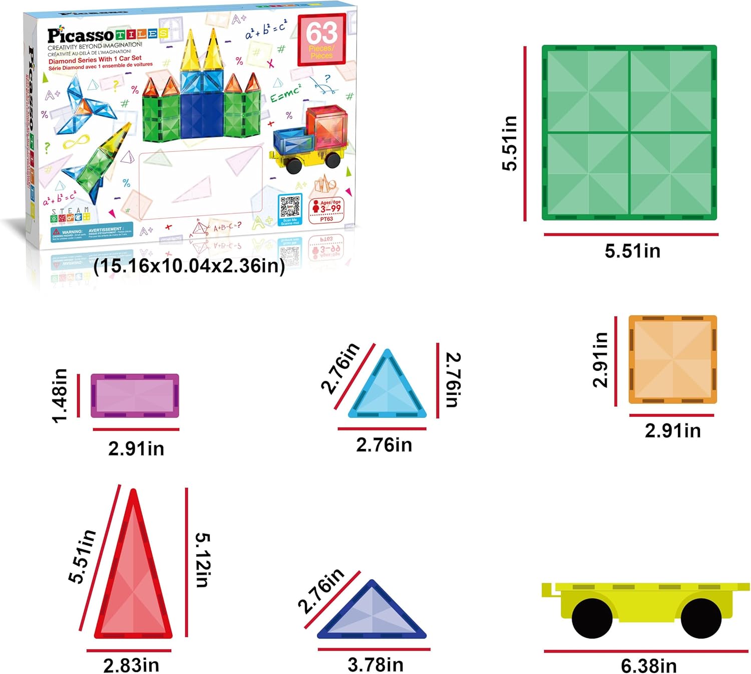 imagePicassoTiles Magnetic Building Block Set Equilateral Triangle Magnet Tiles Construction Toy STEM Learning Kit Educational Playboards Pretend Play Stacking Blocks Child Brain Development PTE0163Pc Diamond
