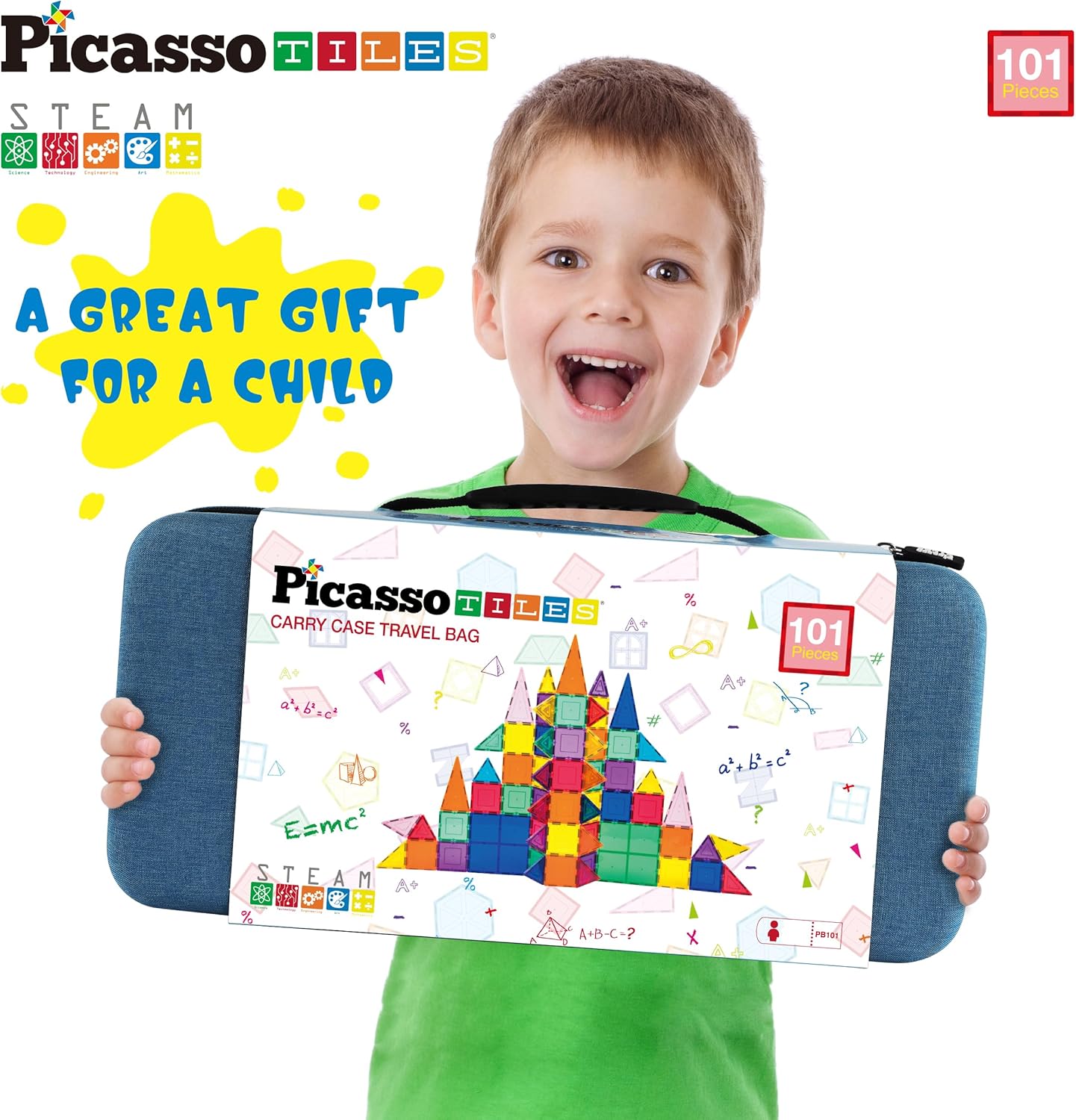 imagePicassoTiles Magnetic Building Block Set Equilateral Triangle Magnet Tiles Construction Toy STEM Learning Kit Educational Playboards Pretend Play Stacking Blocks Child Brain Development PTE01101Pc w Carry Case