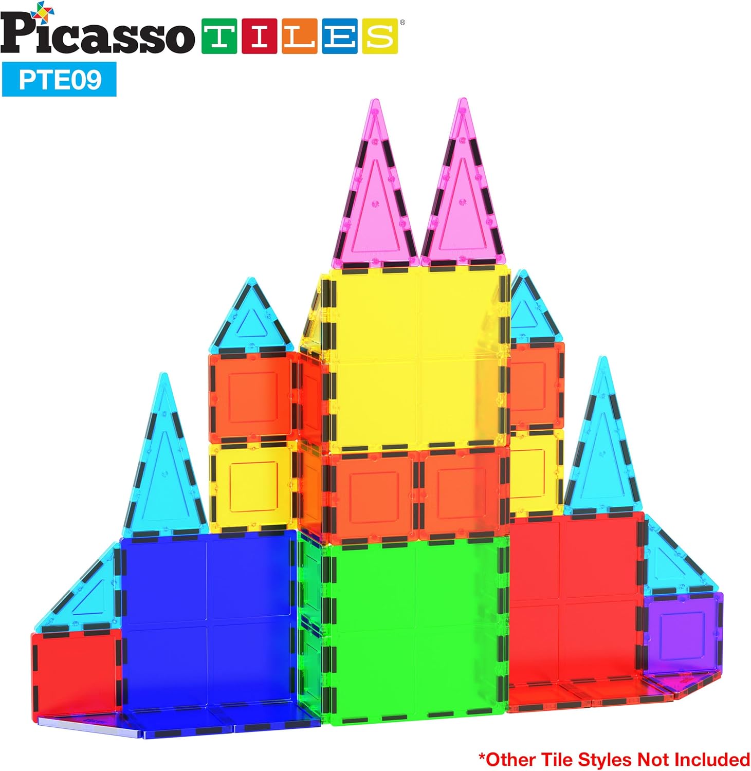 imagePicassoTiles Magnetic Building Block Set Equilateral Triangle Magnet Tiles Construction Toy STEM Learning Kit Educational Playboards Pretend Play Stacking Blocks Child Brain Development PTE014Pc Large Square