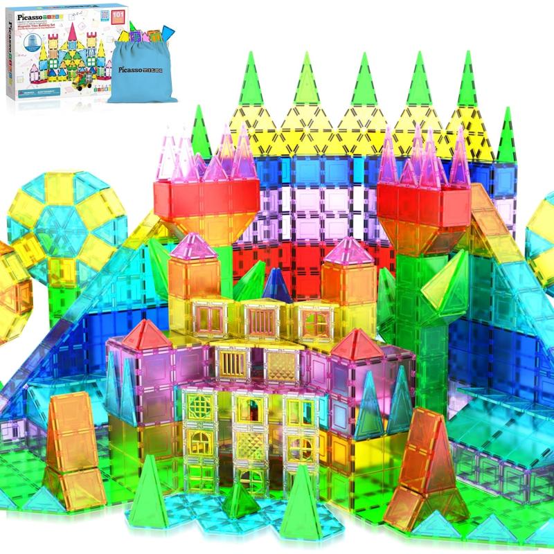 imagePicassoTiles Large Stabilizer Building Block Base Jumbo XL Plate Foundation Kit Magnetic Building Blocks Magnet Tiles Stacking STEM Toy Set101pc with Carry Case