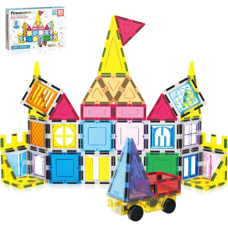 imagePicassoTiles Large Stabilizer Building Block Base Jumbo XL Plate Foundation Kit Magnetic Building Blocks Magnet Tiles Stacking STEM Toy Set61pc with Carry Case