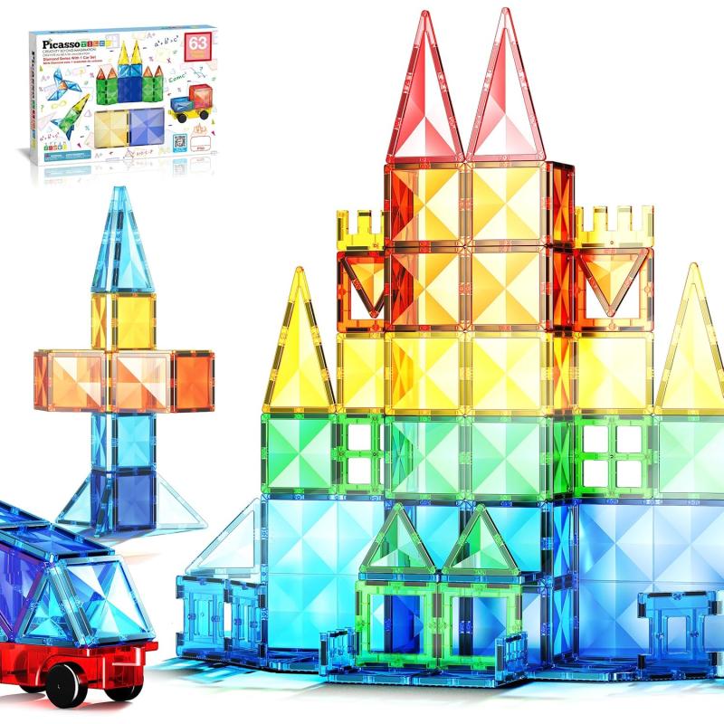 imagePicassoTiles Magnetic Building Block Set Equilateral Triangle Magnet Tiles Construction Toy STEM Learning Kit Educational Playboards Pretend Play Stacking Blocks Child Brain Development PTE0163Pc Diamond