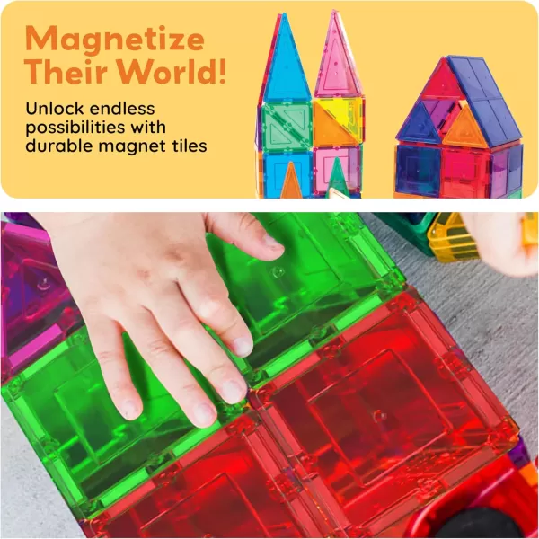 imagePicassoTiles 100 Piece Magnetic Playboards Tiles Set Magnet Toys for Toddlers STEM Building Blocks Sensory Creative Kids Manipulative Preschool Learning Construction Toy Ages 3 Boys Girls  PT100