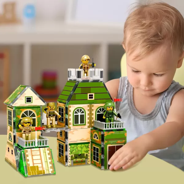 imagePicassoTiles 102pc Magnet Tile Building Block Ninja ampamp Troop Theme Double Sided Printings 2in1 with 8 Character Figures Magnetic Tiles Construction Playset Fine Motor Skill STEM Educational Age3 PTQ02