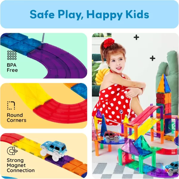 imagePicassoTiles 150 Piece Race Car Track Building Block Educational Toy Set Magnet Tile Magnetic Blocks Playset 4 Cars Early STEM Learning Construction Kit HandEye Fine Motor Skill Brain Training PTR15050 Piece Race Car