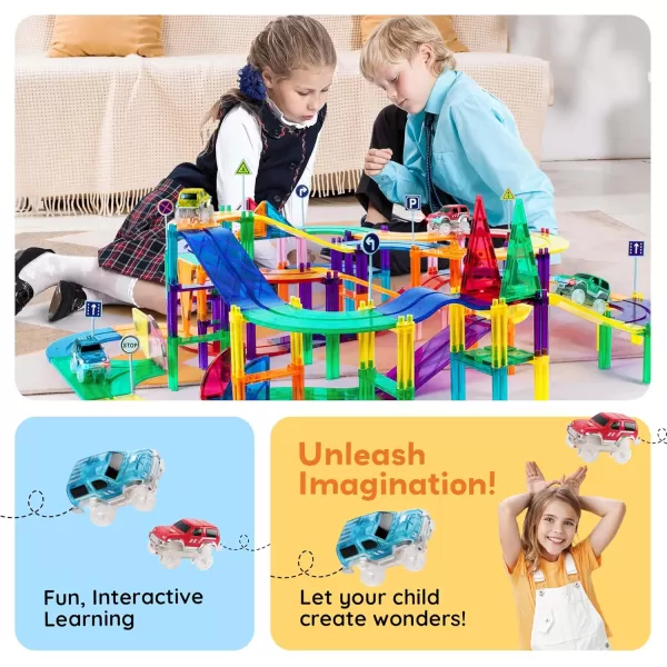 imagePicassoTiles 150 Piece Race Car Track Building Block Educational Toy Set Magnet Tile Magnetic Blocks Playset 4 Cars Early STEM Learning Construction Kit HandEye Fine Motor Skill Brain Training PTR15050 Piece Race Car