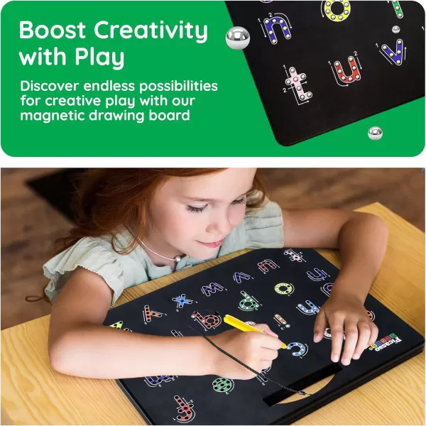 imagePicassoTiles 2in1 Magnetic Drawing Board Toy 12x10 inch Large Magnet Bead Tablet Pad with 2 Facings Alphabets STEM Educational Erasable ampamp Reusable Learning Writing Playboard in Black PTB03AlphabetFree