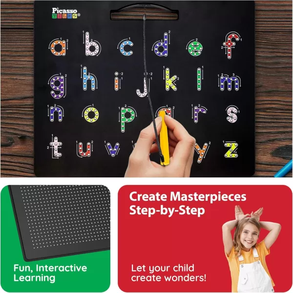 imagePicassoTiles 2in1 Magnetic Drawing Board Toy 12x10 inch Large Magnet Bead Tablet Pad with 2 Facings Alphabets STEM Educational Erasable ampamp Reusable Learning Writing Playboard in Black PTB03AlphabetFree