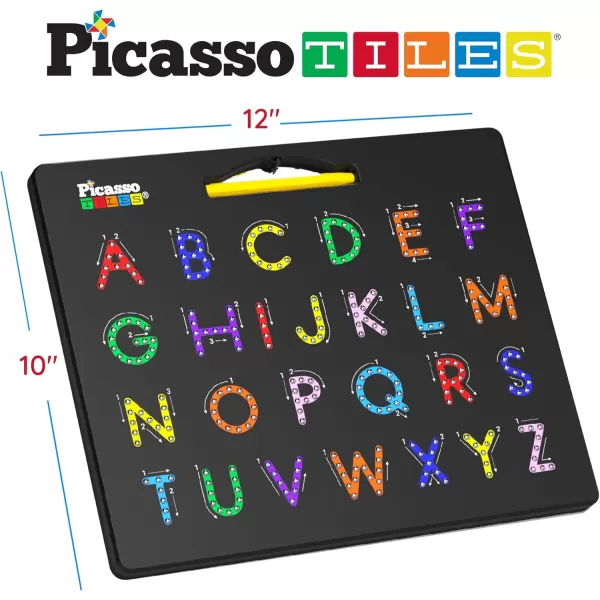 imagePicassoTiles 2in1 Magnetic Drawing Board Toy 12x10 inch Large Magnet Bead Tablet Pad with 2 Facings Alphabets STEM Educational Erasable ampamp Reusable Learning Writing Playboard in Black PTB03DualAlphabet