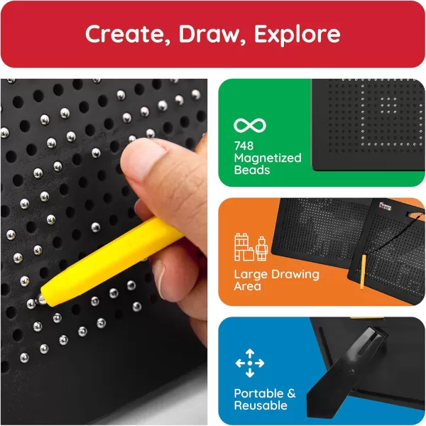 imagePicassoTiles 2in1 Magnetic Drawing Board Toy 12x10 inch Large Magnet Bead Tablet Pad with 2 Facings Alphabets STEM Educational Erasable ampamp Reusable Learning Writing Playboard in Black PTB03Free Black