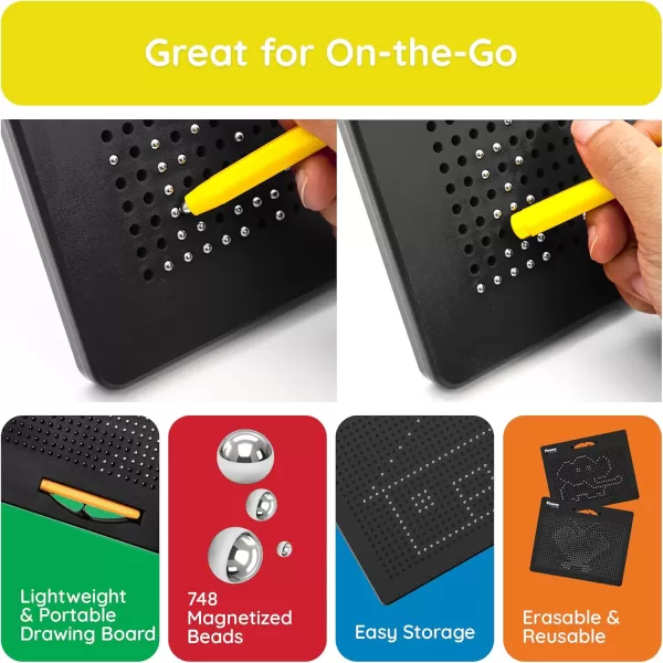 imagePicassoTiles 2in1 Magnetic Drawing Board Toy 12x10 inch Large Magnet Bead Tablet Pad with 2 Facings Alphabets STEM Educational Erasable ampamp Reusable Learning Writing Playboard in Black PTB03Free Black