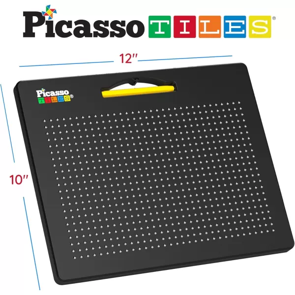 imagePicassoTiles 2in1 Magnetic Drawing Board Toy 12x10 inch Large Magnet Bead Tablet Pad with 2 Facings Alphabets STEM Educational Erasable ampamp Reusable Learning Writing Playboard in Black PTB03AlphabetFree