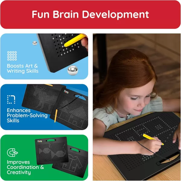 imagePicassoTiles 2in1 Magnetic Drawing Board Toy 12x10 inch Large Magnet Bead Tablet Pad with 2 Facings Alphabets STEM Educational Erasable ampamp Reusable Learning Writing Playboard in Black PTB03Free Black