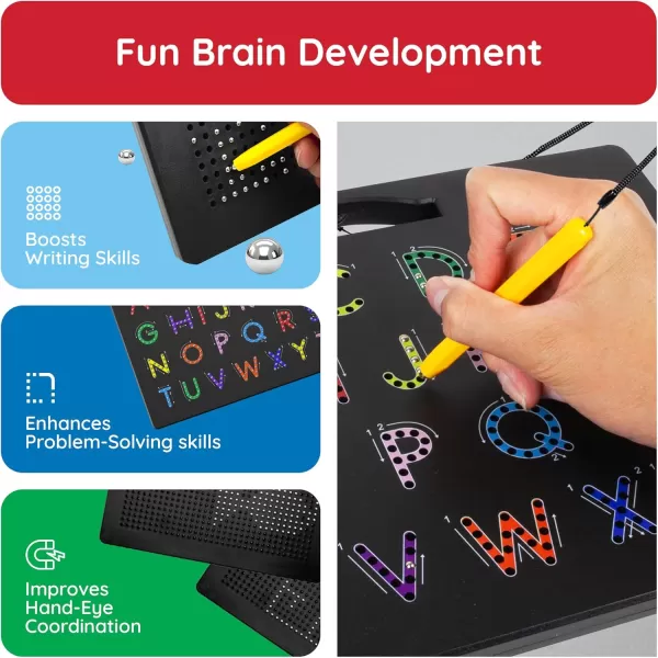 imagePicassoTiles 2in1 Magnetic Drawing Board Toy 12x10 inch Large Magnet Bead Tablet Pad with 2 Facings Alphabets STEM Educational Erasable ampamp Reusable Learning Writing Playboard in Black PTB03DualAlphabet