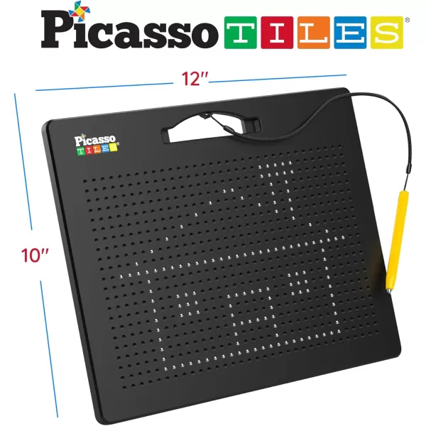 imagePicassoTiles 2in1 Magnetic Drawing Board Toy 12x10 inch Large Magnet Bead Tablet Pad with 2 Facings Alphabets STEM Educational Erasable ampamp Reusable Learning Writing Playboard in Black PTB03Free Black