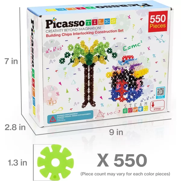 imagePicassoTiles 550 Piece Building Chips Interlocking Construction Toys Creative Disc Block Toy Kit 3D Stacking Puzzle STEM Learning Early Education for Preschool Montessori Kids Boys Girls Age 3 PTF55PTF55