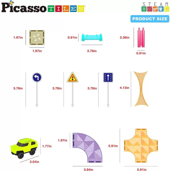 imagePicassoTiles 60pc Race Car Track Magnetic Tiles Travel Toy Sensory Magnet Tile Toys for Toddlers STEM Educational Learning Preschool Play Construction Stacking Blocks Kids Boys Girls Ages 3 PTMR6040pc Race Car Track Magnetic Tiles