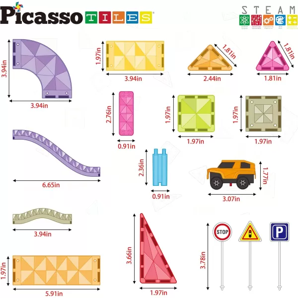 imagePicassoTiles 60pc Race Car Track Magnetic Tiles Travel Toy Sensory Magnet Tile Toys for Toddlers STEM Educational Learning Preschool Play Construction Stacking Blocks Kids Boys Girls Ages 3 PTMR6060pc Race Car Track Magnetic Tiles