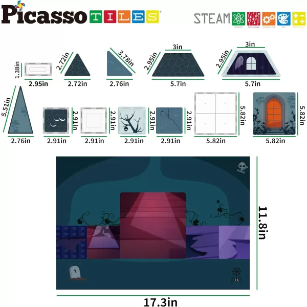 imagePicassoTiles Haunted House Theme Magnet Tile Building Blocks 8 Action Figures Magnetic Construction Toy Double Sided Printing Education STEM Learning Playset Halloween Adventure Kid Ages 3 PTQ03