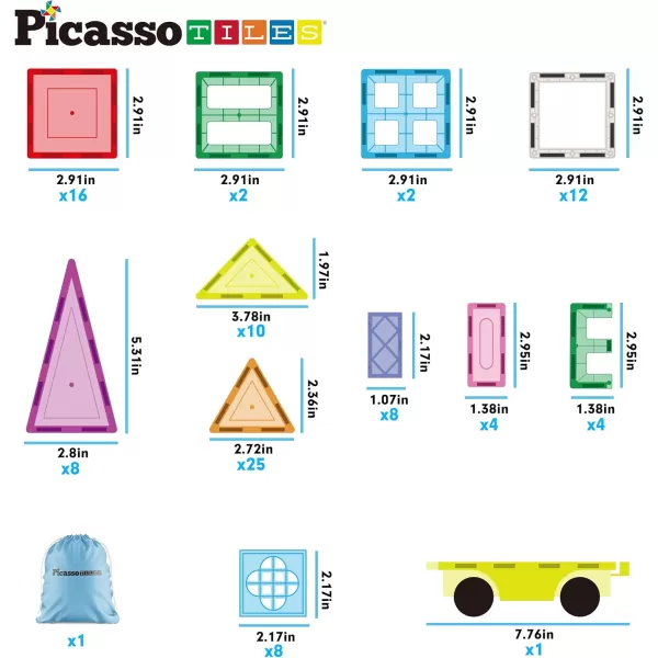 imagePicassoTiles Large Stabilizer Building Block Base Jumbo XL Plate Foundation Kit Magnetic Building Blocks Magnet Tiles Stacking STEM Toy Set101pc with Carry Case