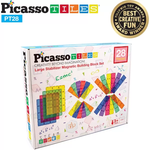 imagePicassoTiles Large Stabilizer Building Block Base Jumbo XL Plate Foundation Kit Magnetic Building Blocks Magnet Tiles Stacking STEM Toy Set28 pcs XL Plate