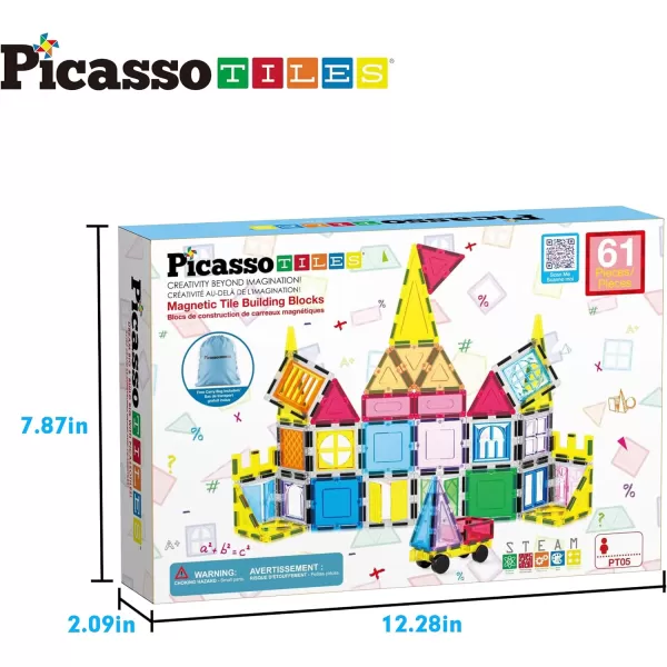 imagePicassoTiles Large Stabilizer Building Block Base Jumbo XL Plate Foundation Kit Magnetic Building Blocks Magnet Tiles Stacking STEM Toy Set61pc with Carry Case