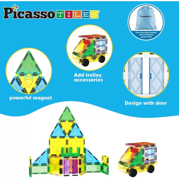 imagePicassoTiles Large Stabilizer Building Block Base Jumbo XL Plate Foundation Kit Magnetic Building Blocks Magnet Tiles Stacking STEM Toy Set61pc with Carry Case