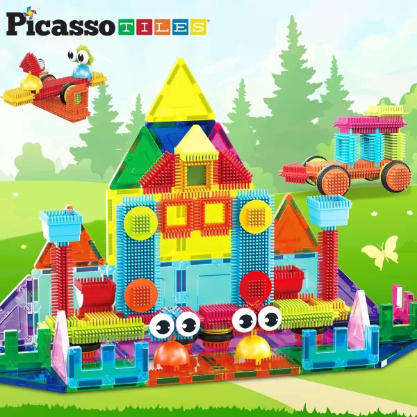 imagePicassoTiles Large Stabilizer Building Block Base Jumbo XL Plate Foundation Kit Magnetic Building Blocks Magnet Tiles Stacking STEM Toy Set75 pcs 2in1