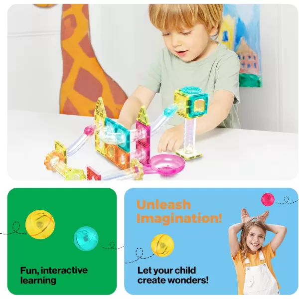 imagePicassoTiles Magnet Tile Building Block 80pc Marble Run Race Track Travel Size Pretend Play Toy With Launcher Lifter STEM Education Learning Magnetic Tiles Construction Kit School Boys Girls 3 PTMG8045pc